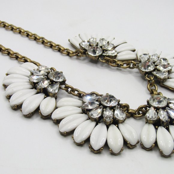 J. Crew Statement Necklace Milk Glass Rhinestones - Picture 3 of 4